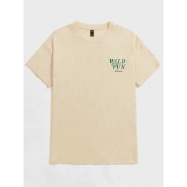 Men Cartoon and Slogan Print Drop Shoulder Tee